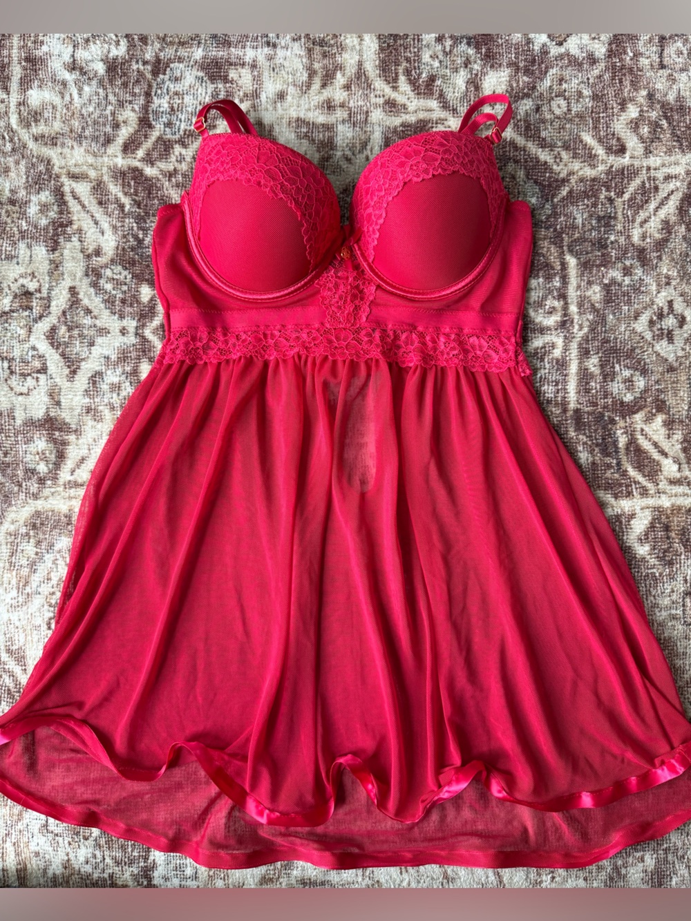 Daisy Fuentes Red Lace-Trim Babydoll Lingerie
